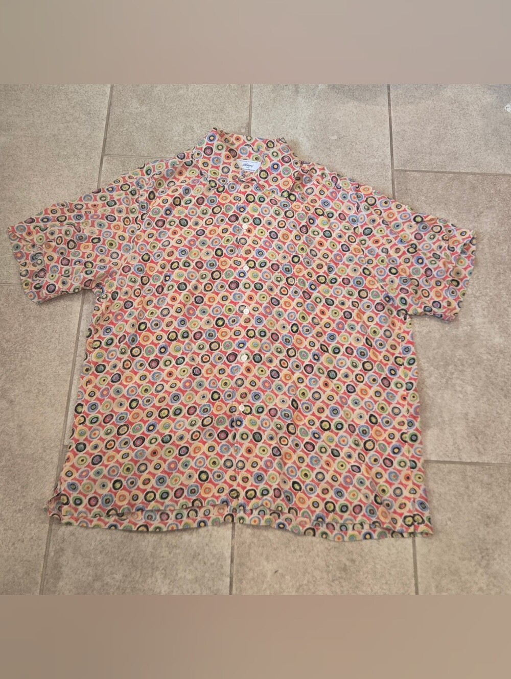 VTG Brioni Neiman Marcus Rayon Shirt L Abstract Colorful Geometric Camp Italy